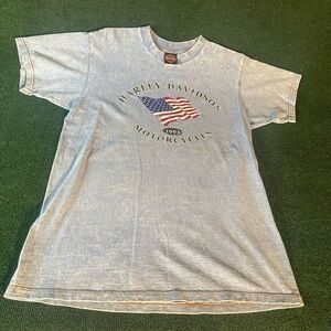 Vintage Harley Davidson Tshirt USA Made Distressed Burnout Blue 1990s size large